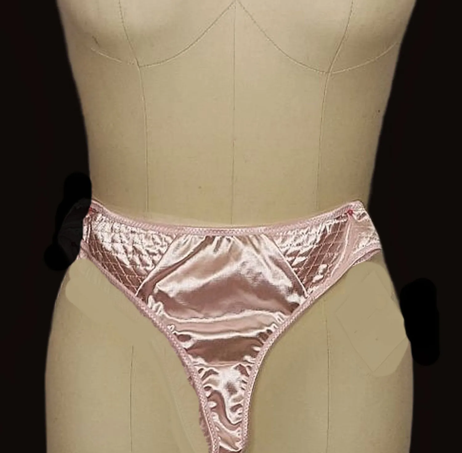 *  VINTAGE NATIVE INTIMATES PINK QUILTED SATIN MERRY WIDOW WITH THONG PANTIES NEW OLD STOCK WITH TAG