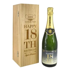 18th Birthday Gift For Him or Her Personalised 75cl Bottle of Champagne Presented in an Engraved Wooden Box 2006