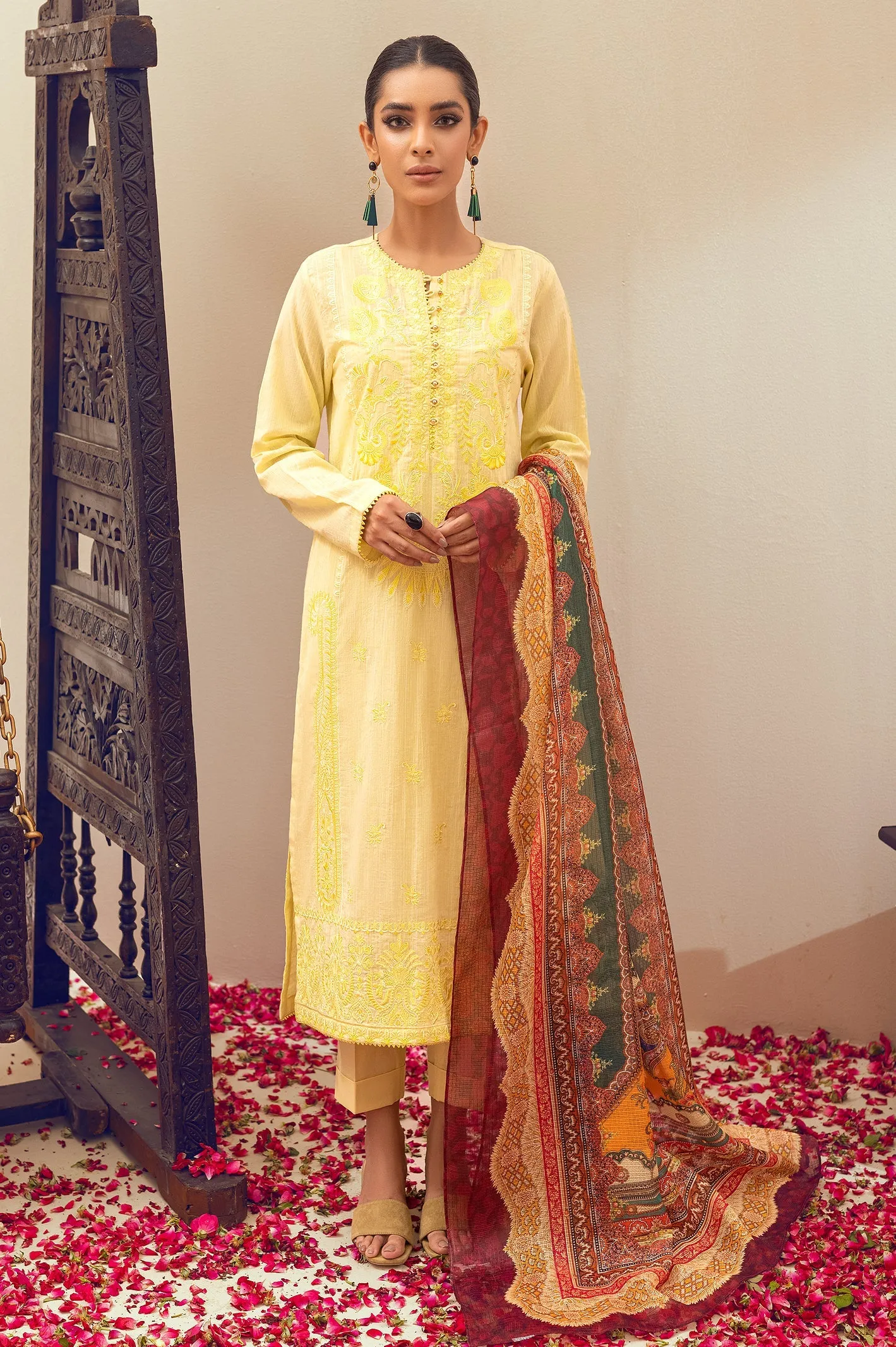 3PC Unstitched Woven Embroidered