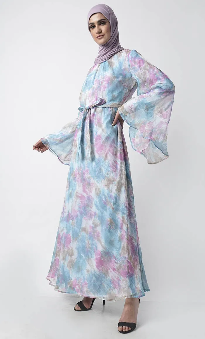 Abstract Printed Classic Fully Lined Chiffon Everyday Abaya