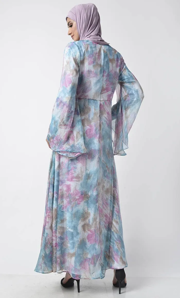 Abstract Printed Classic Fully Lined Chiffon Everyday Abaya