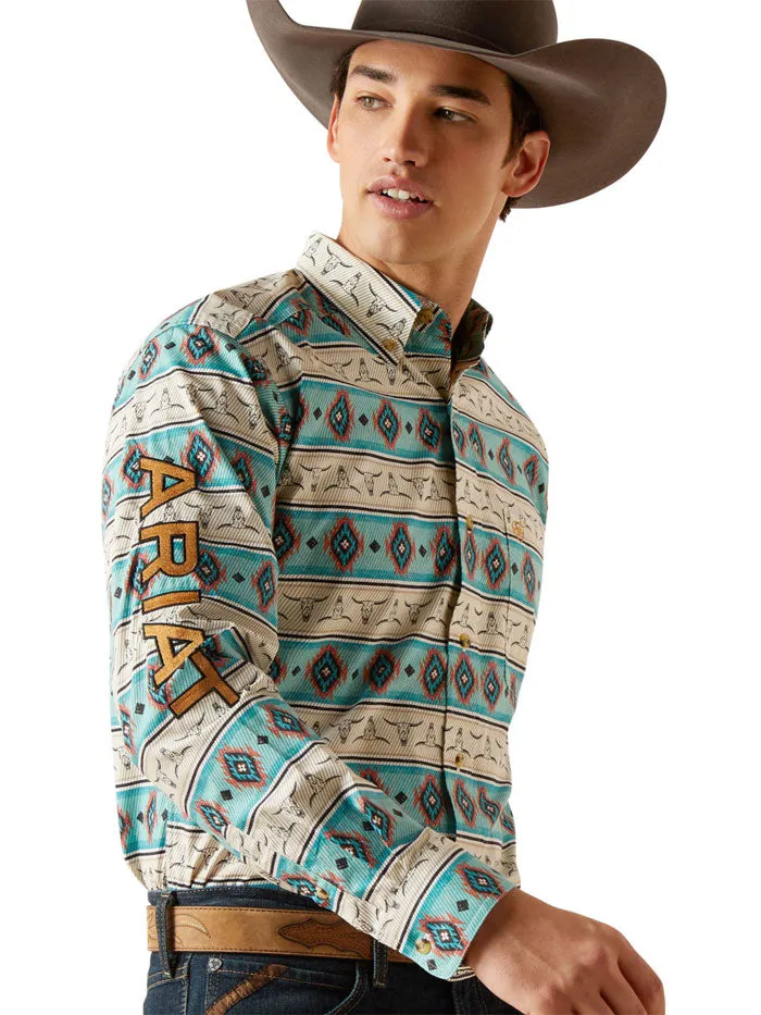 Ariat 10047347 Mens Team Cruz Fitted Shirt Sandshell Teal