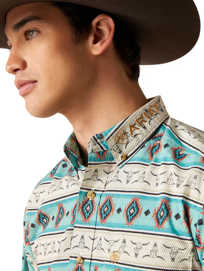 Ariat 10047347 Mens Team Cruz Fitted Shirt Sandshell Teal