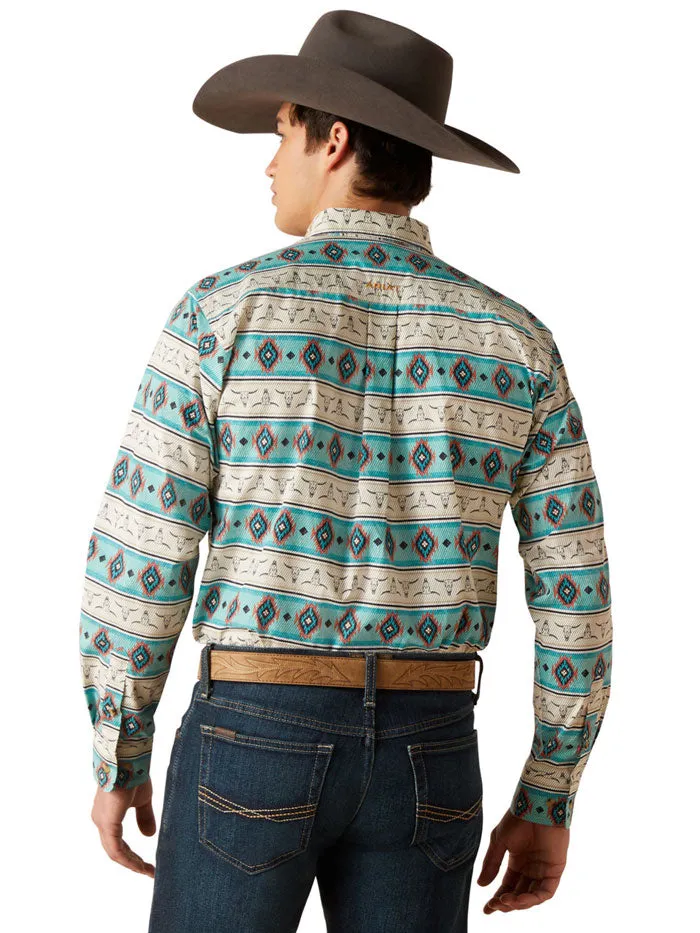 Ariat 10047347 Mens Team Cruz Fitted Shirt Sandshell Teal