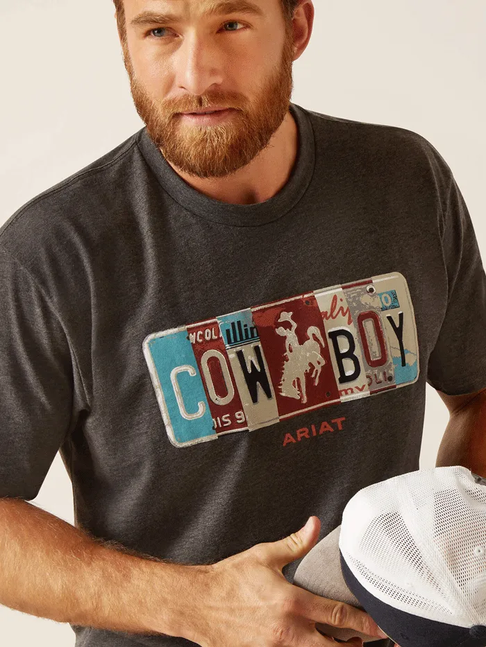 Ariat 10047881 Mens License Plate Cowboy T-Shirt Charcoal Heather