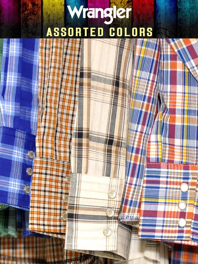 Assorted Wrangler Mens Western Long Sleeve Plaid Shirt 75204PP - 75932PP