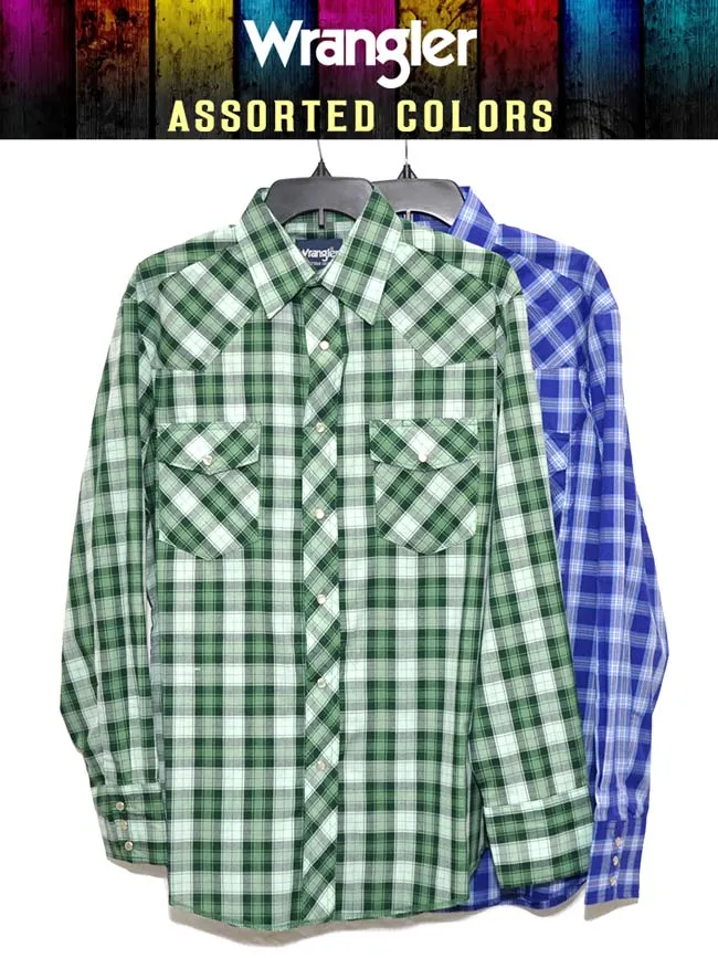 Assorted Wrangler Mens Western Long Sleeve Plaid Shirt 75204PP - 75932PP
