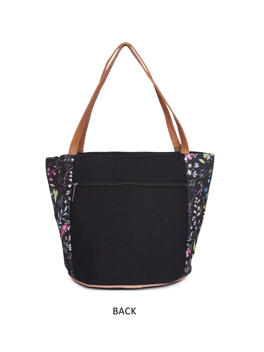 Black Base With Multi Color  Leaf Print Shopper Bag