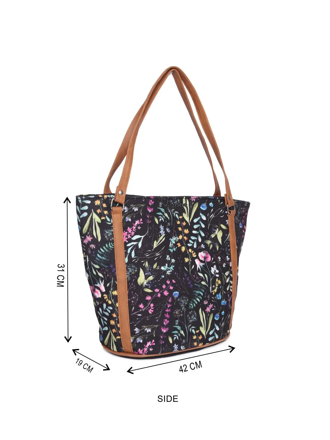 Black Base With Multi Color  Leaf Print Shopper Bag