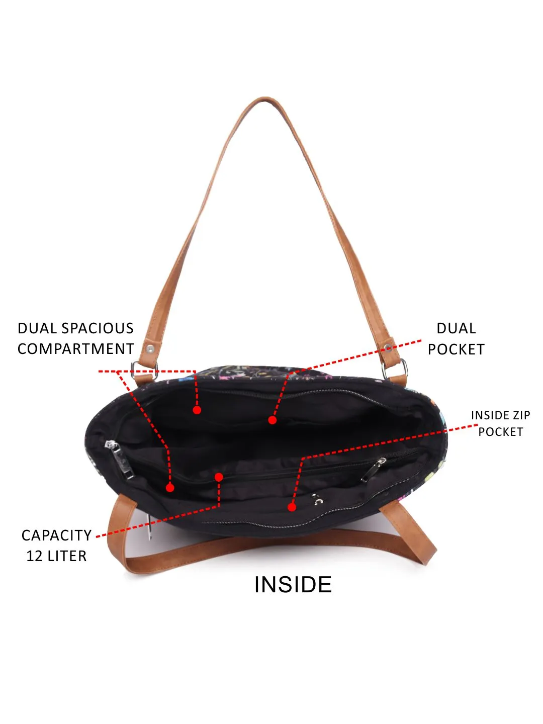 Black Base With Multi Color  Leaf Print Shopper Bag