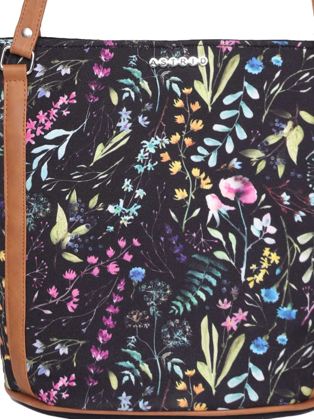 Black Base With Multi Color  Leaf Print Shopper Bag