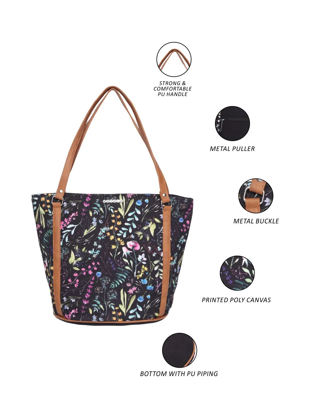 Black Base With Multi Color  Leaf Print Shopper Bag