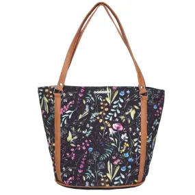 Black Base With Multi Color  Leaf Print Shopper Bag