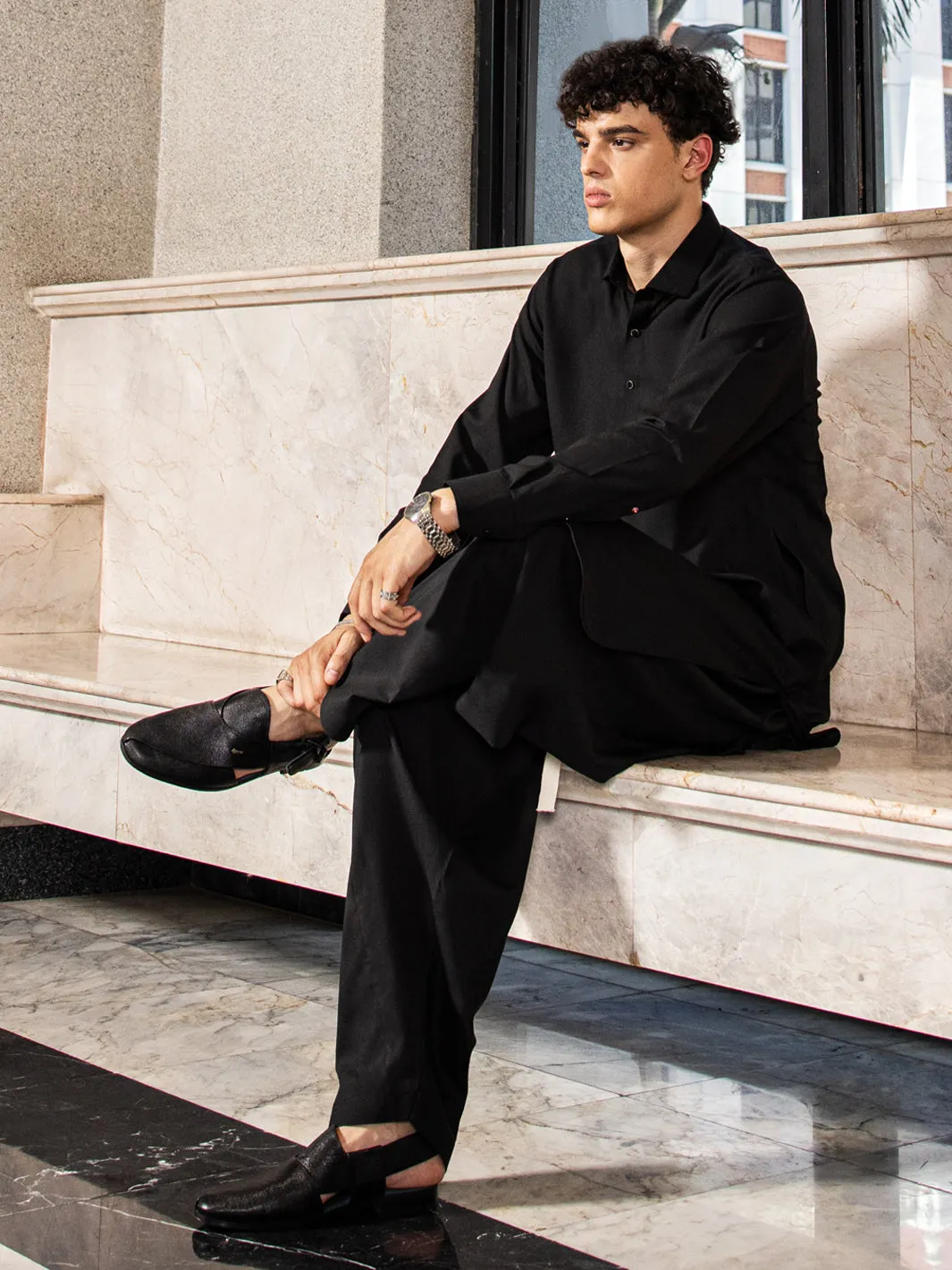 Black Cotton Kameez Shalwar - ALWA-KS-412
