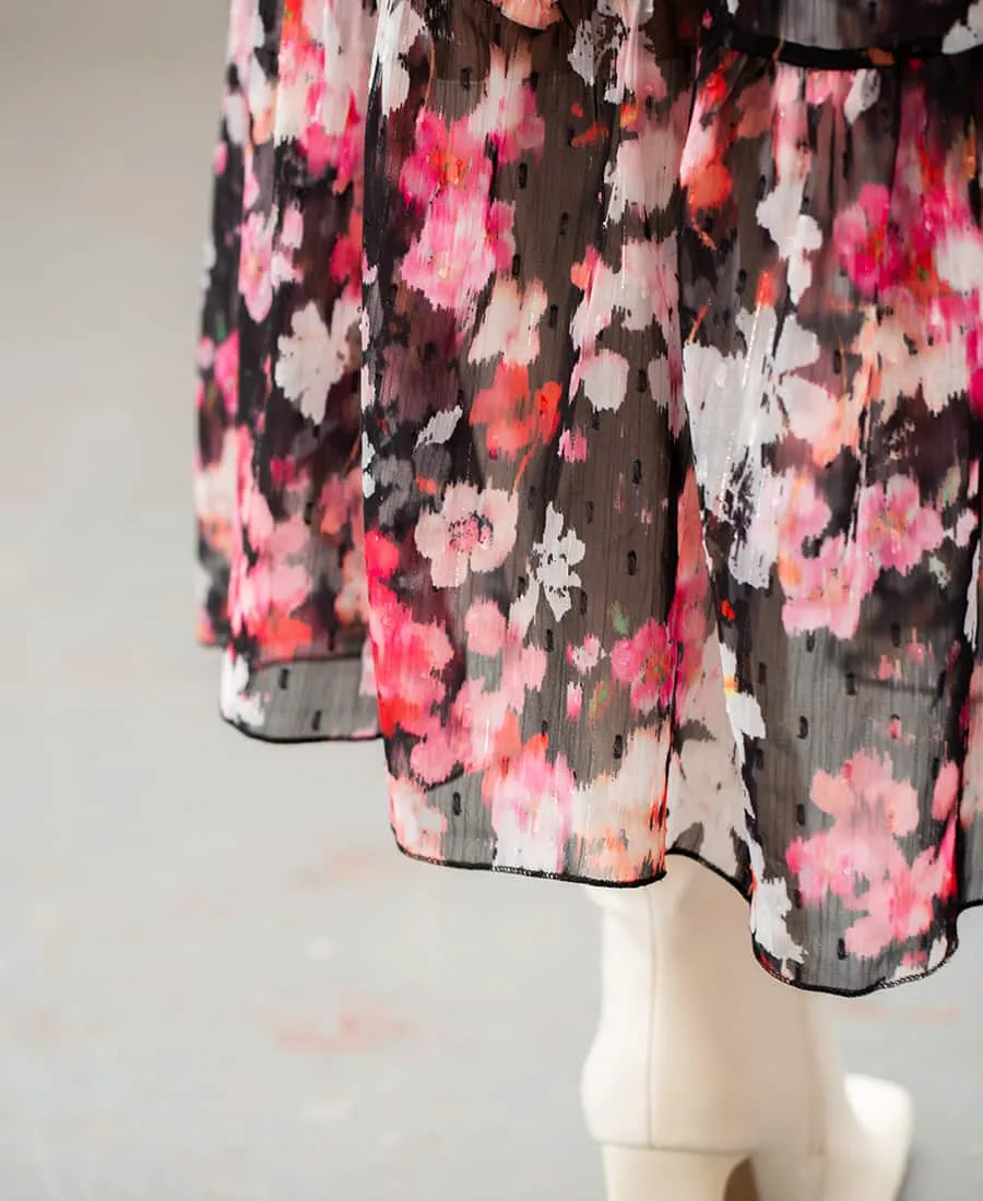 Black Floral Chiffon Maxi Dress