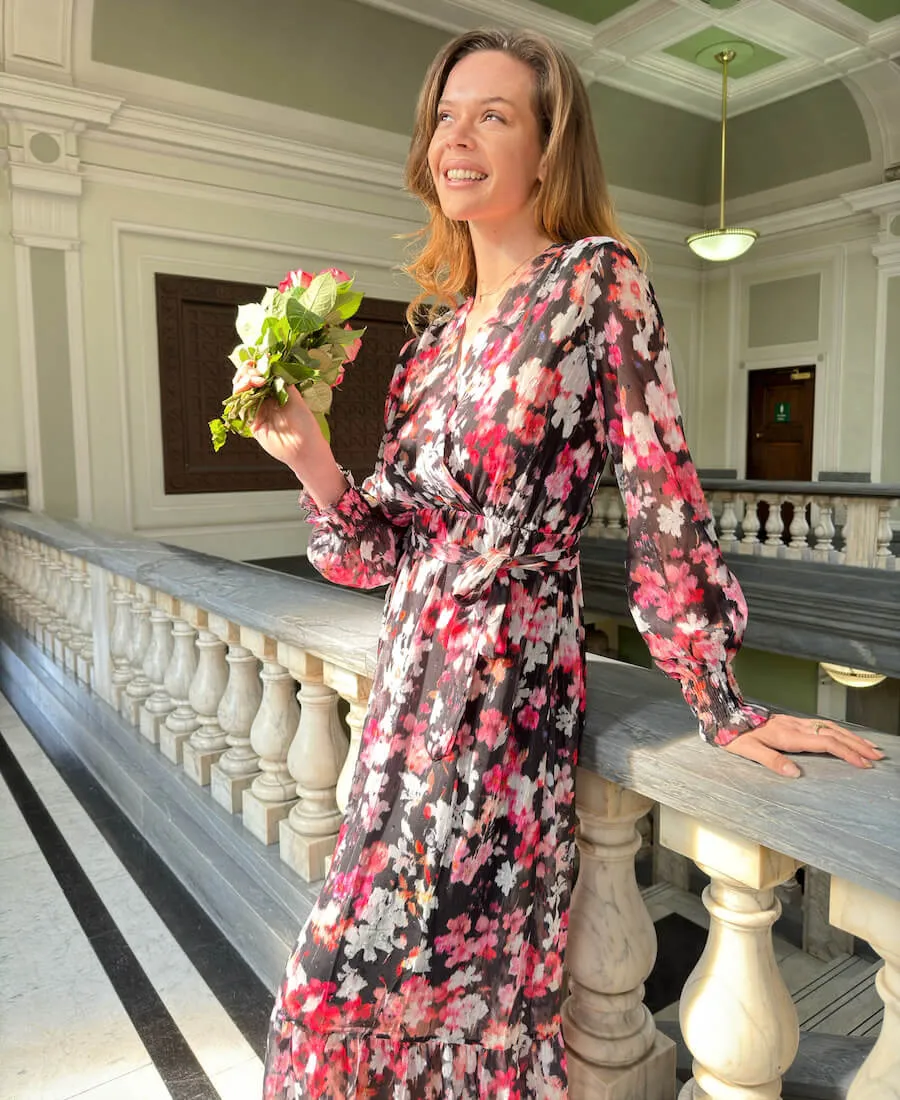 Black Floral Chiffon Maxi Dress