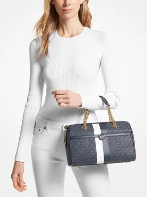 Blaire Medium Logo Stripe Satchel
