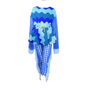 Blue For You Crochet Oversized Sweater With Skirt and Tie Up Tights