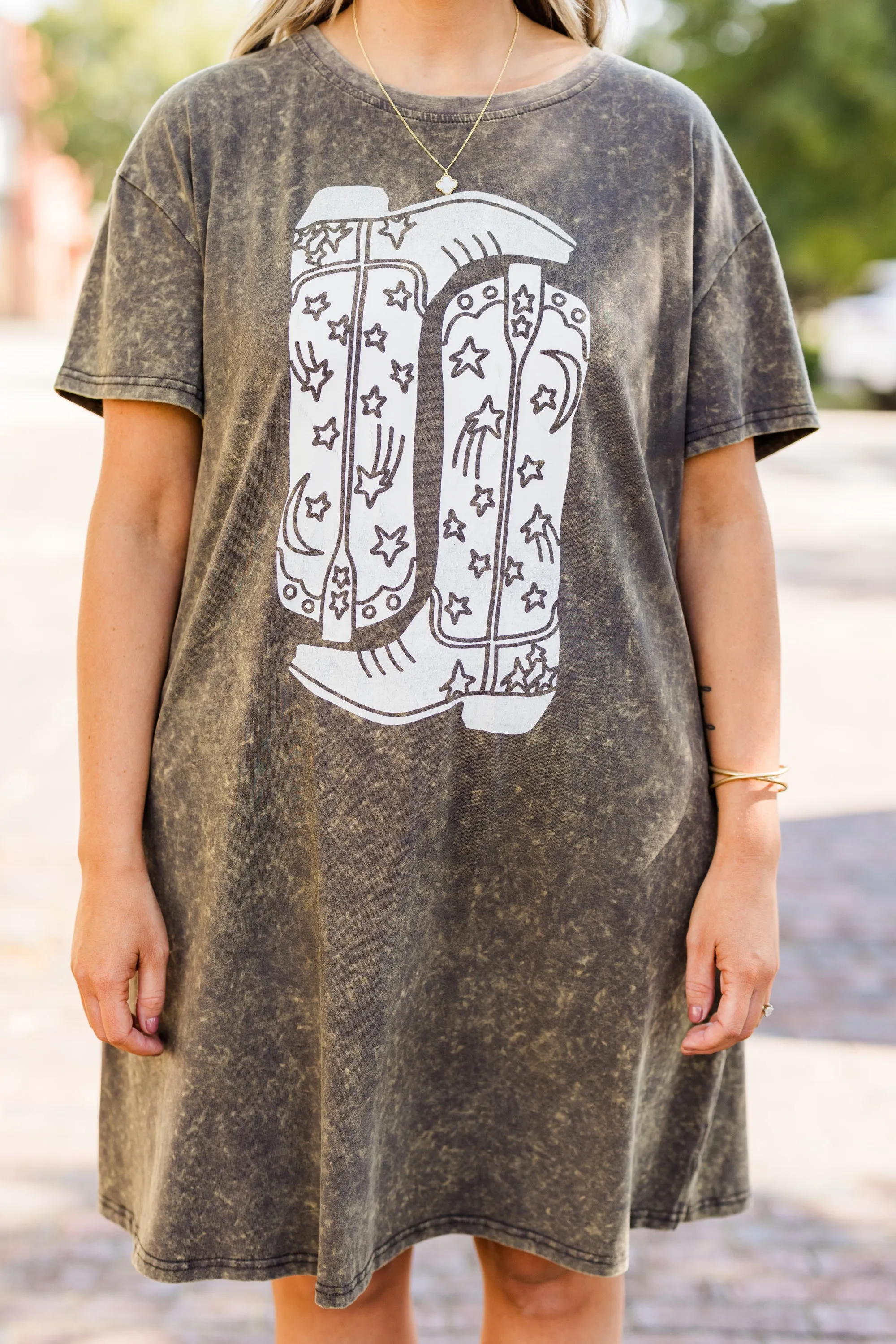 Boot Scootin' Game Day T-Shirt Dress, Charcoal