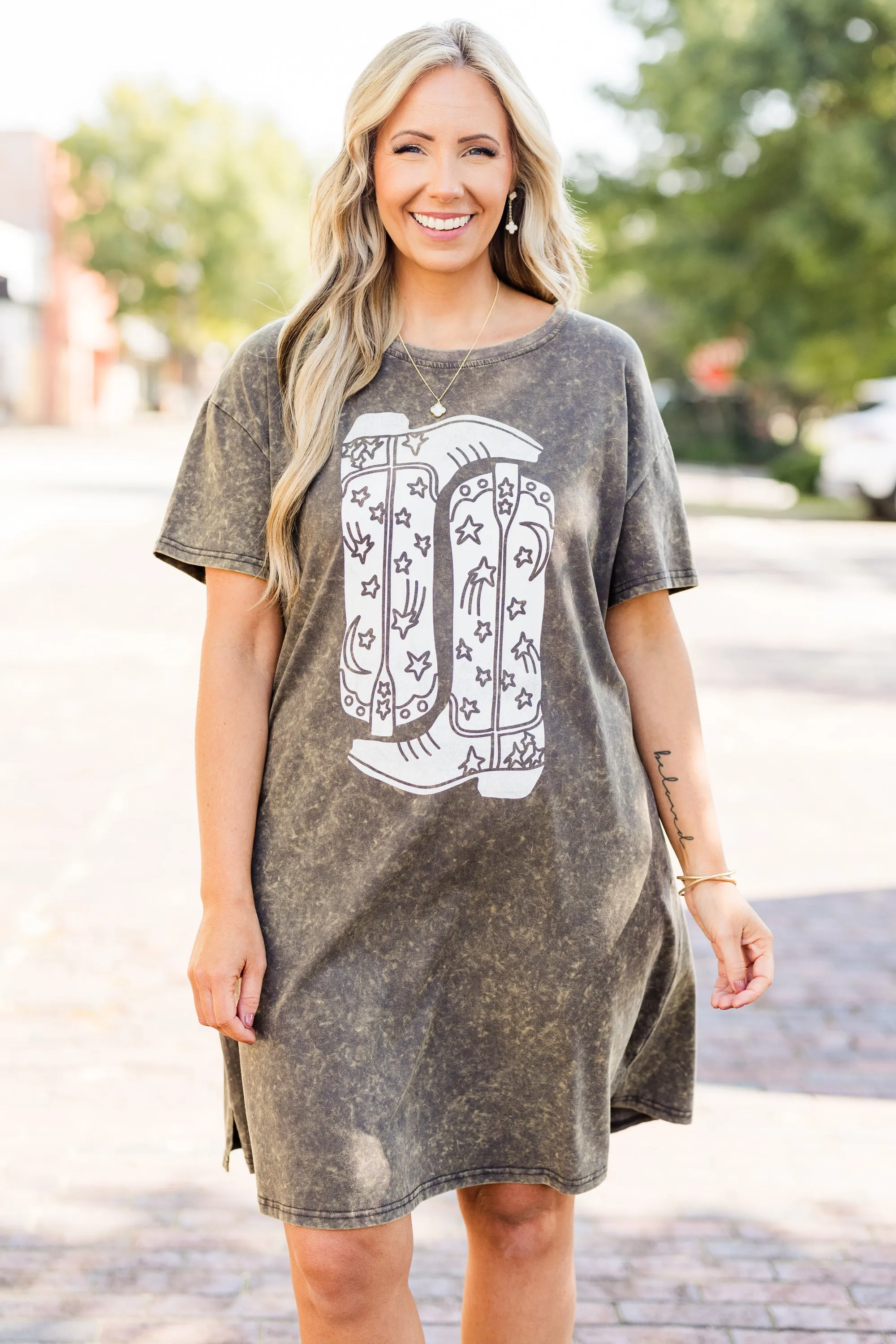 Boot Scootin' Game Day T-Shirt Dress, Charcoal