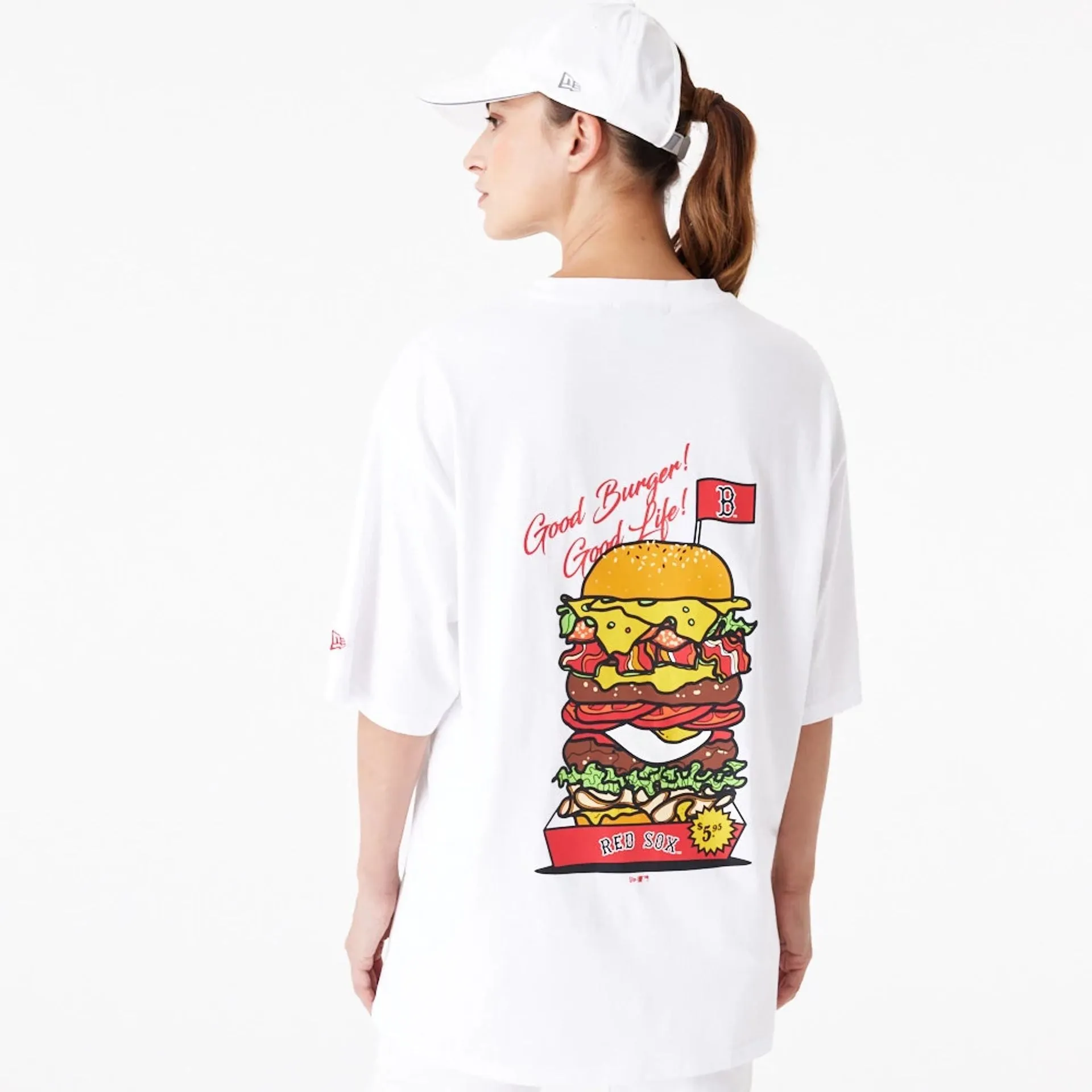 Boston Red Sox MLB Burger Graphic White Oversized T-Shirt