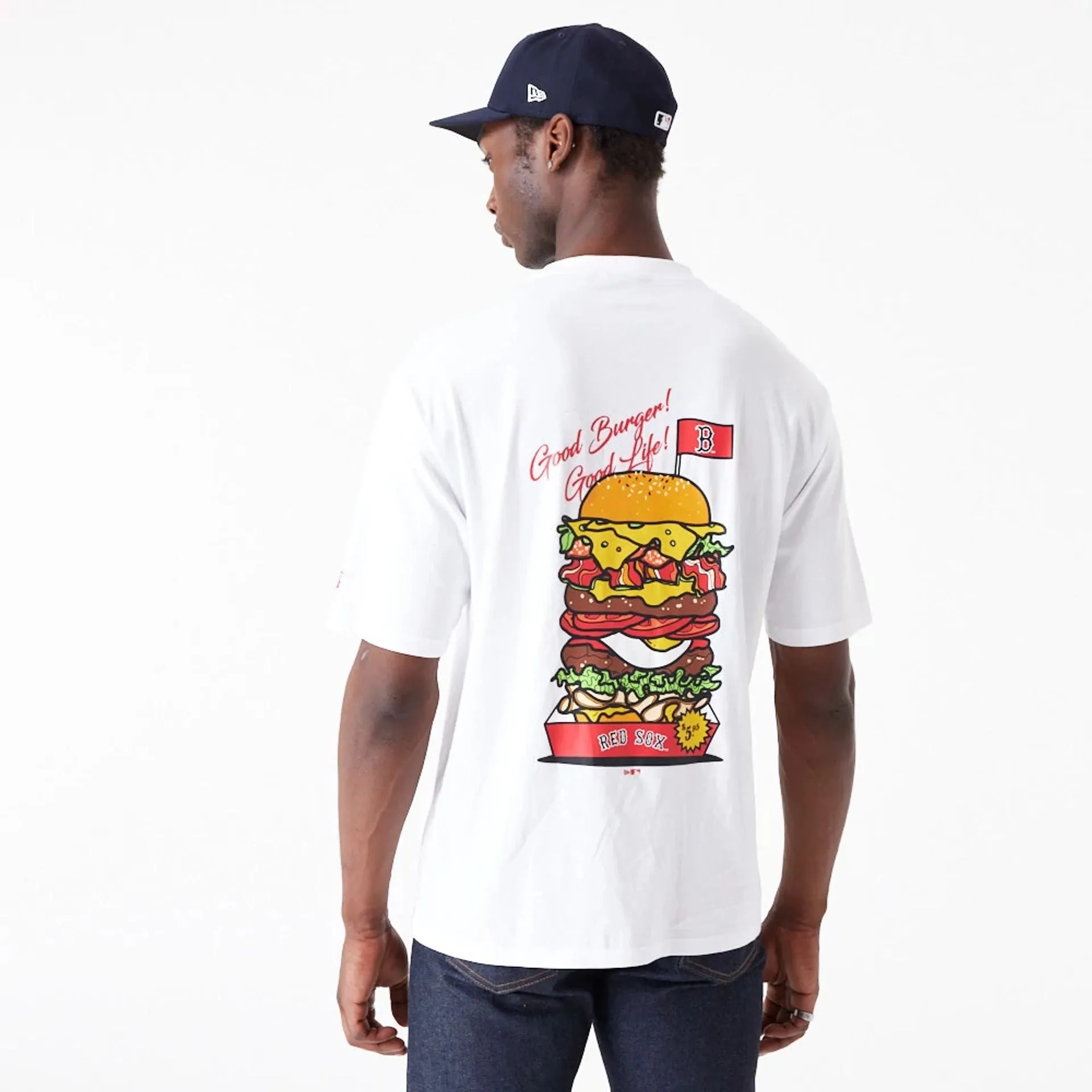 Boston Red Sox MLB Burger Graphic White Oversized T-Shirt