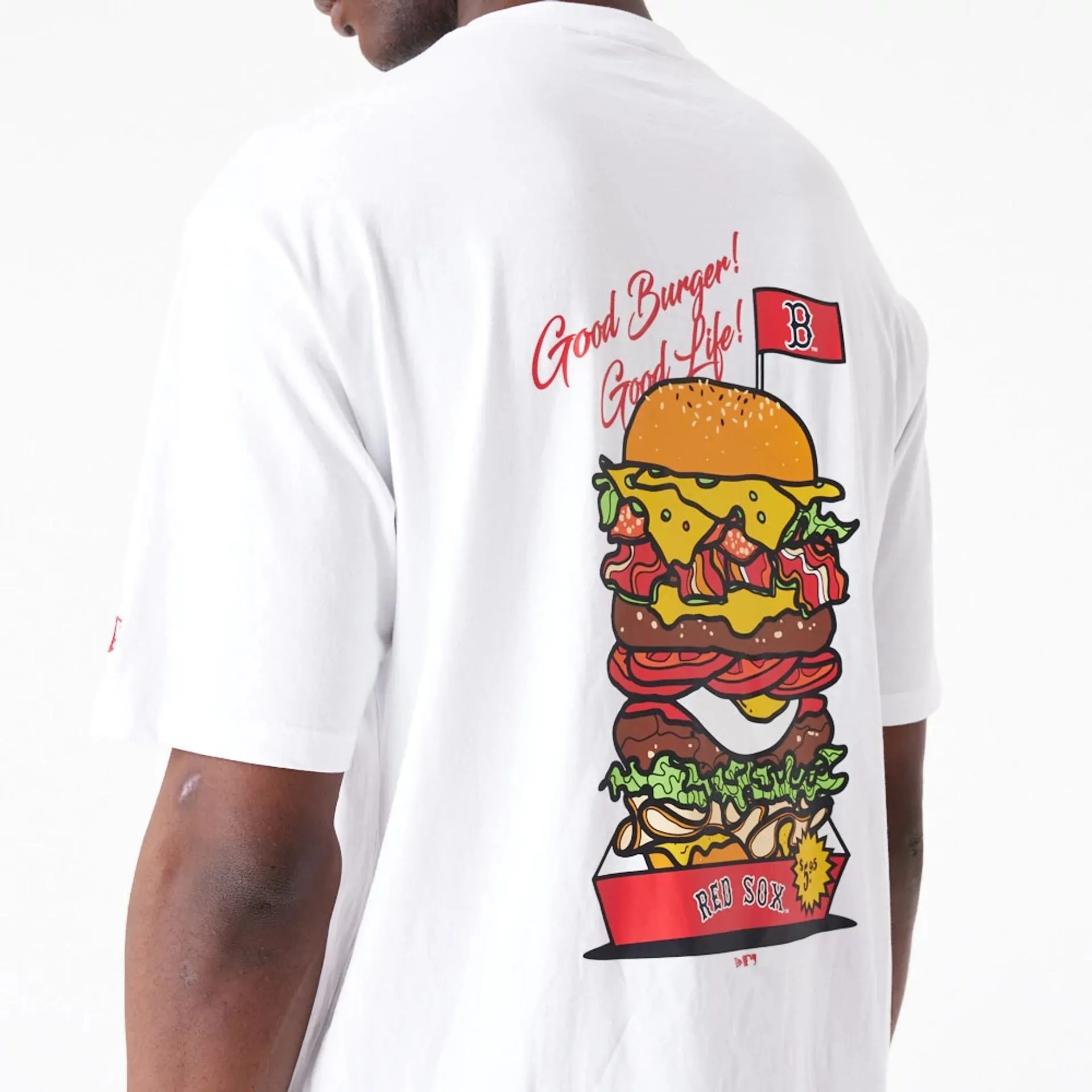 Boston Red Sox MLB Burger Graphic White Oversized T-Shirt