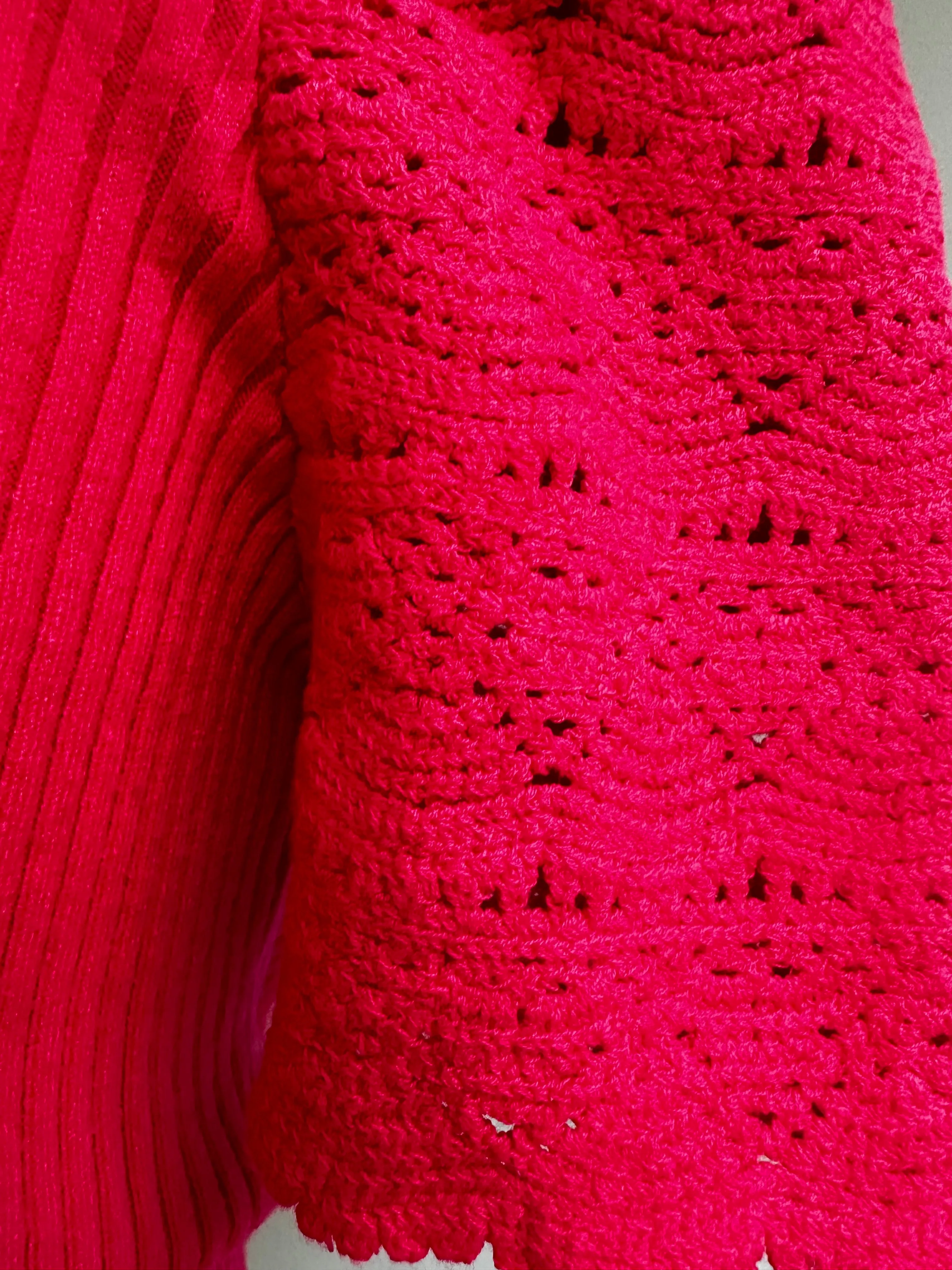 Bright Pink V-Neck Ribbed Sweater