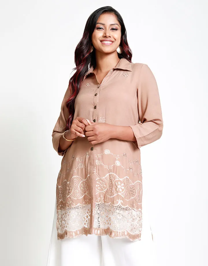 Buttoned Downed Embroidered Kurtha