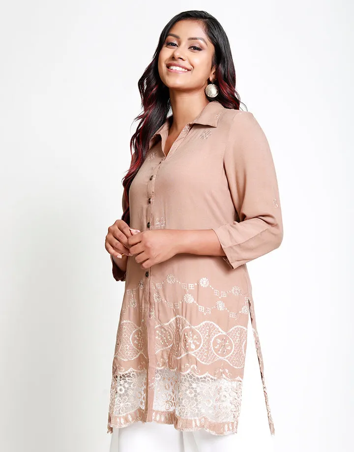 Buttoned Downed Embroidered Kurtha