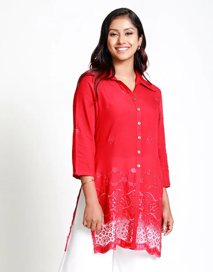 Buttoned Downed Embroidered Kurtha