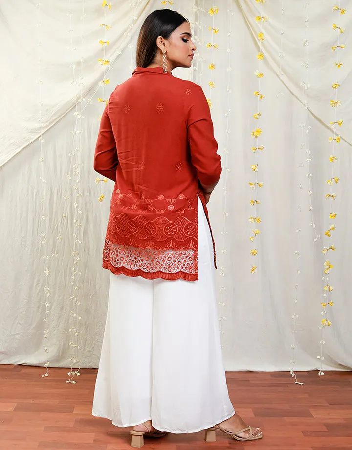 Buttoned Downed Embroidered Kurtha