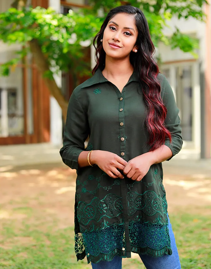 Buttoned Downed Embroidered Kurtha