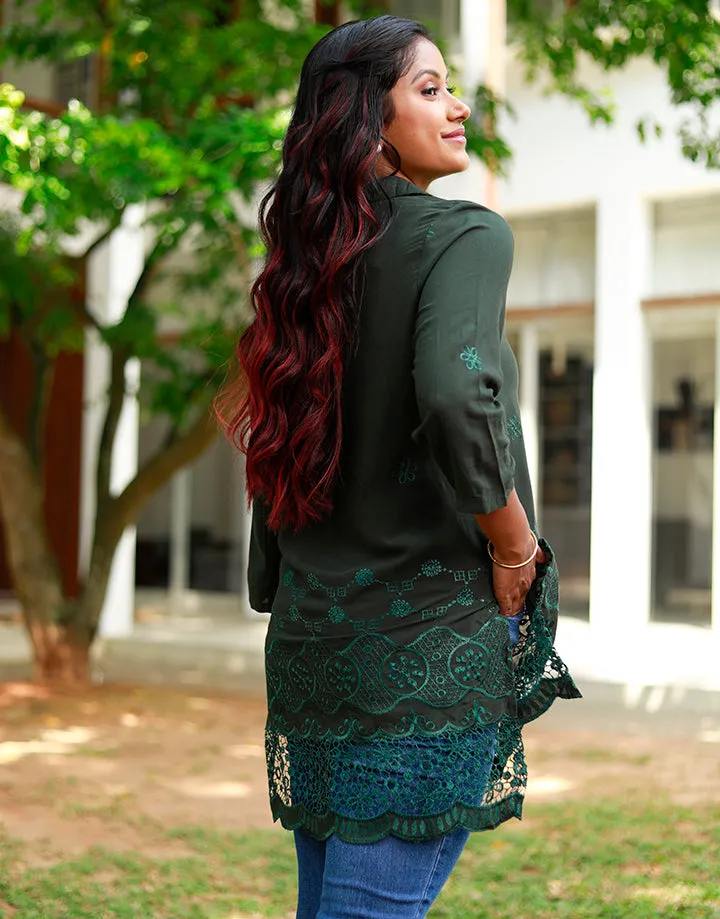 Buttoned Downed Embroidered Kurtha