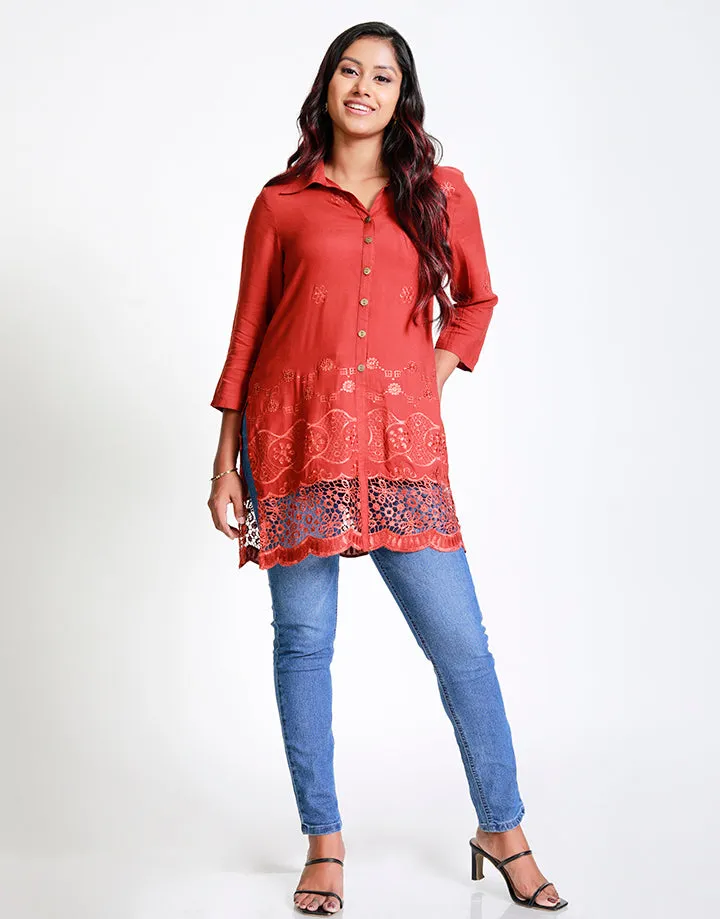 Buttoned Downed Embroidered Kurtha
