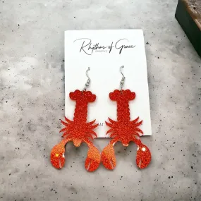 Catch the Cajun Vibe: Dazzling Red Glitter Crawfish Earrings!