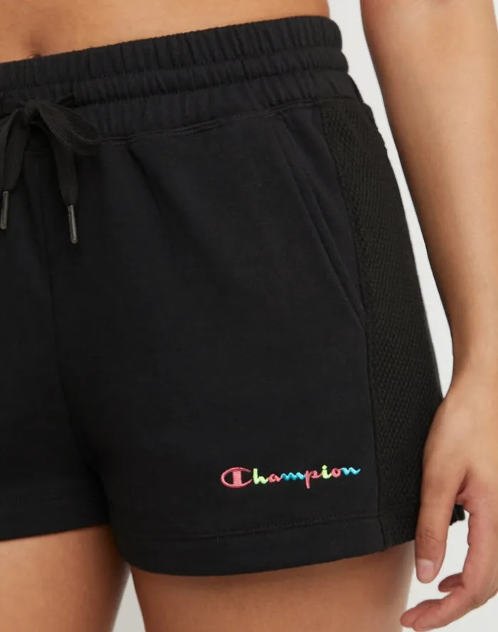 Champion Women's Summer Sweats Campus shorts Embroidered Script Logo 2.5" Black M3283 586GJA