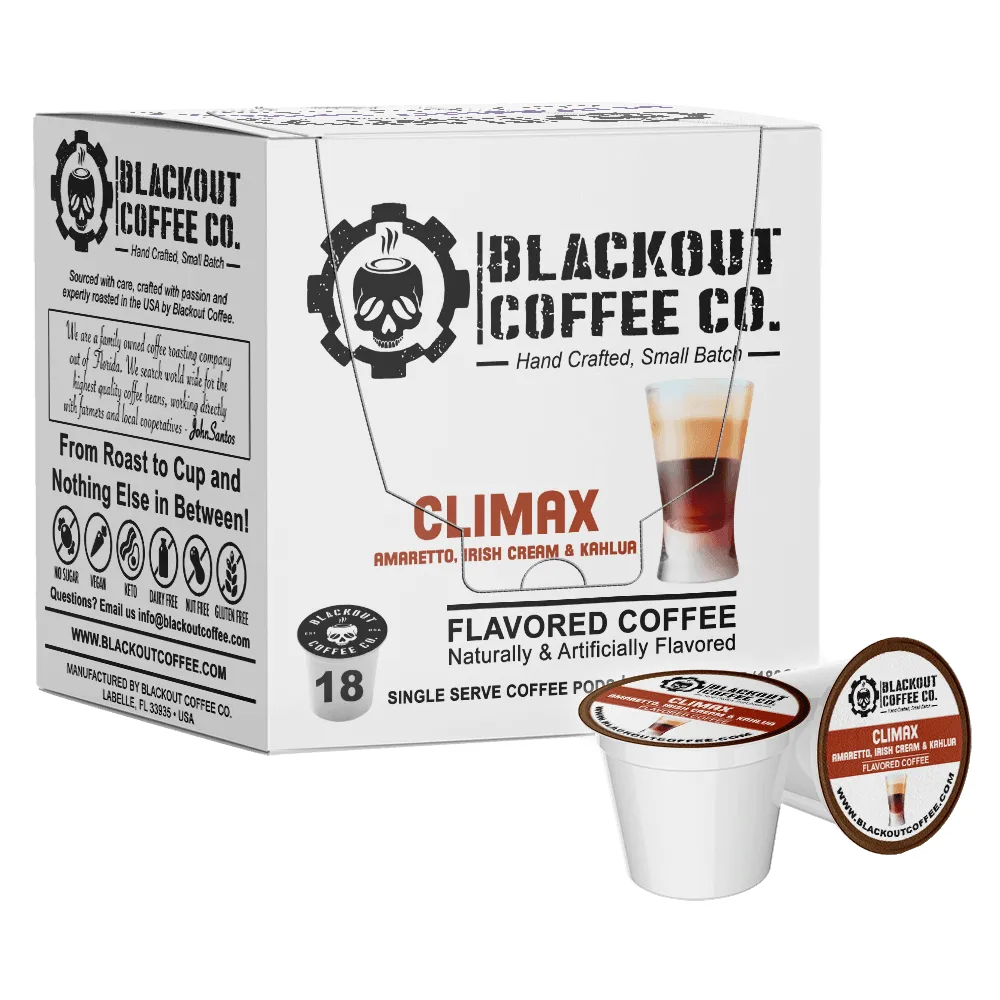 CLIMAX [AMARETTO, IRISH CREAM & KAHLUA) FLAVORED COFFEE PODS 18CT