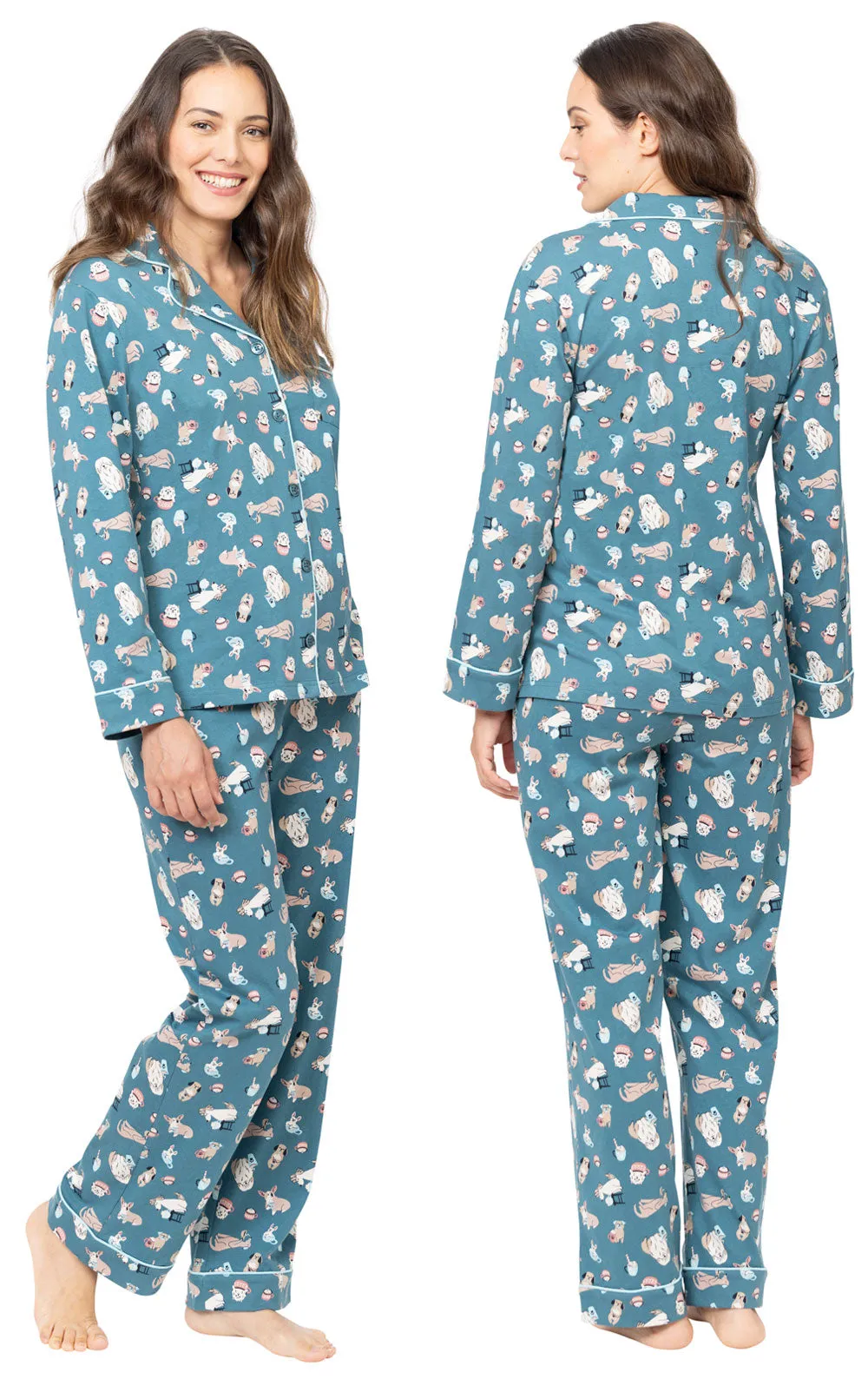 Coffee Dogs Button-Front Pajamas - Pet & Owner