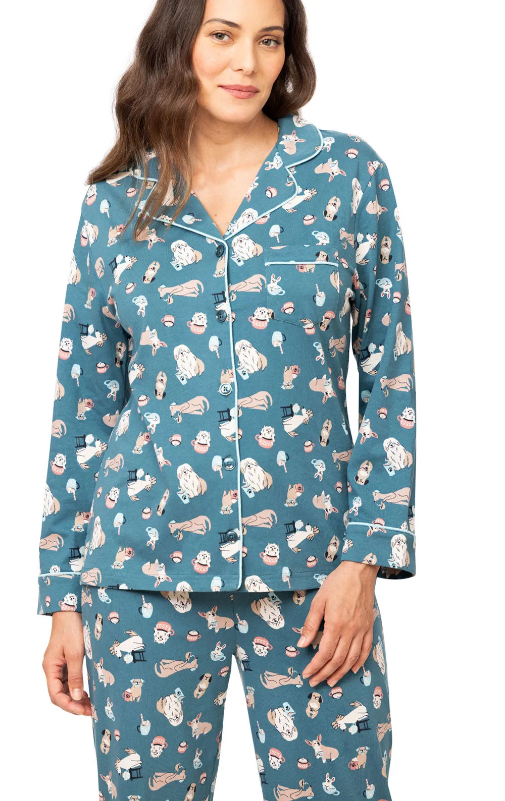 Coffee Dogs Button-Front Pajamas - Pet & Owner