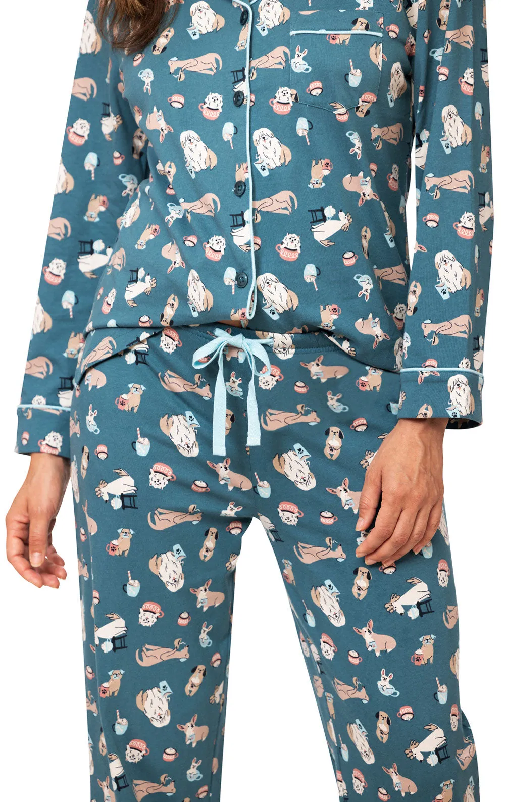 Coffee Dogs Button-Front Pajamas - Pet & Owner