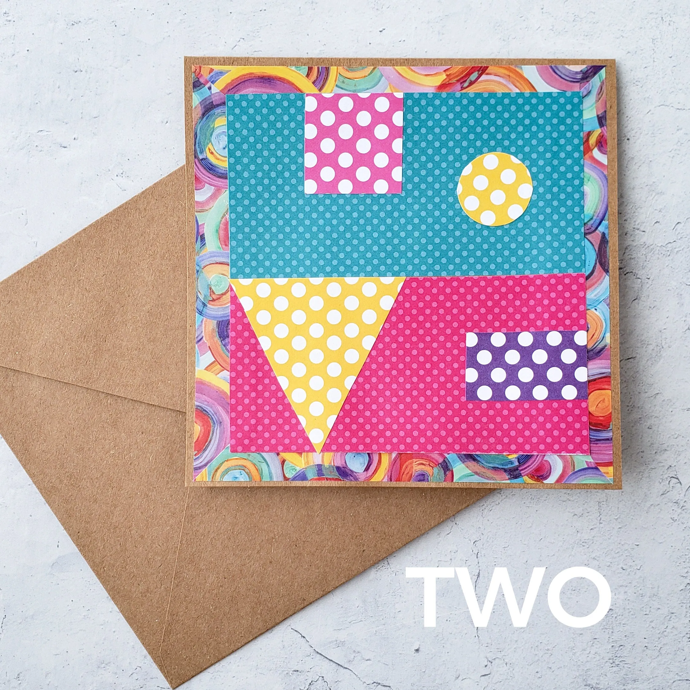 Collaged Geometric LOVE Cards [5.5" sq] by Pat K. Thomas