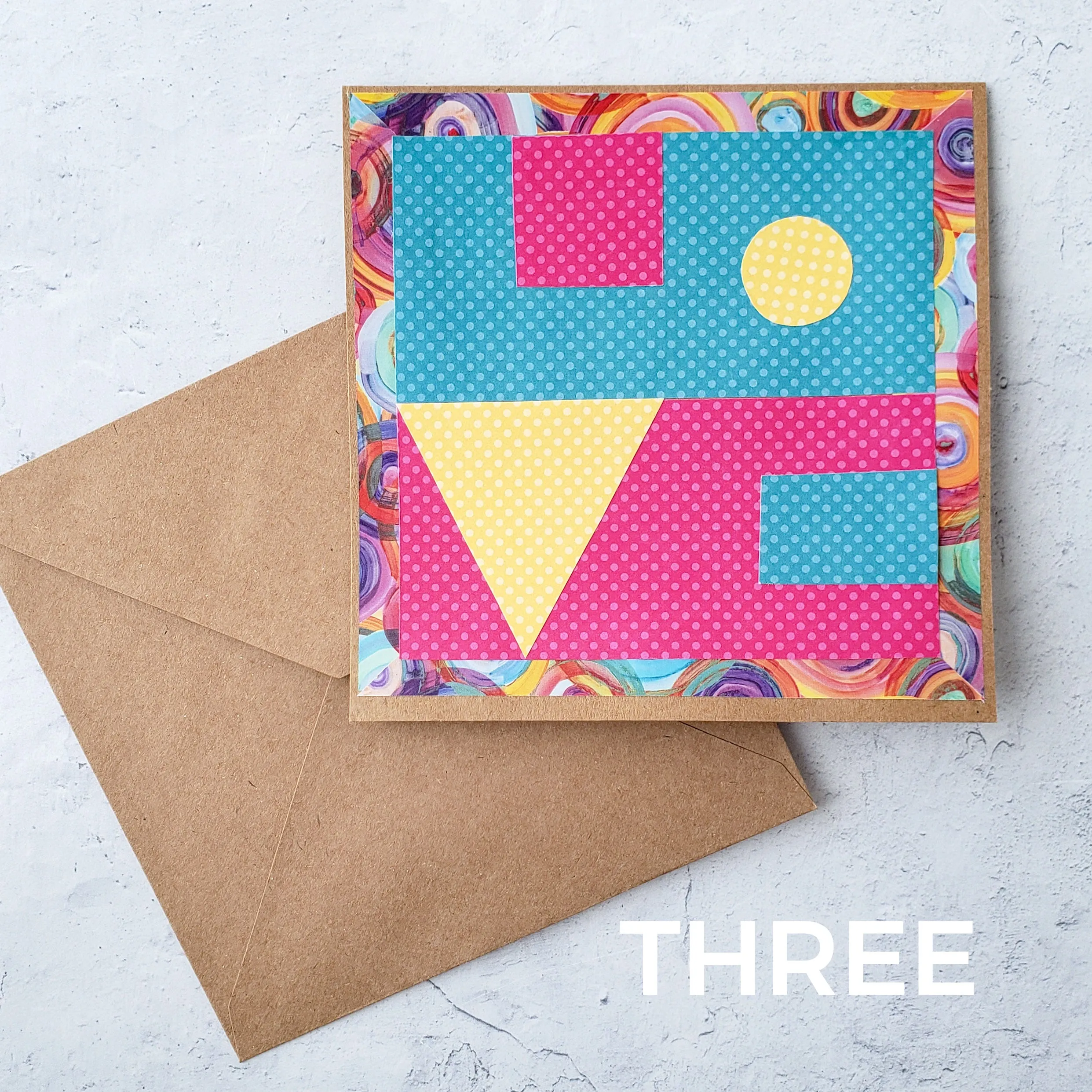 Collaged Geometric LOVE Cards [5.5" sq] by Pat K. Thomas
