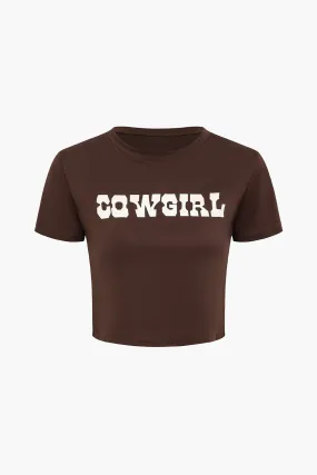 COWGIRL Letter Print T-shirt