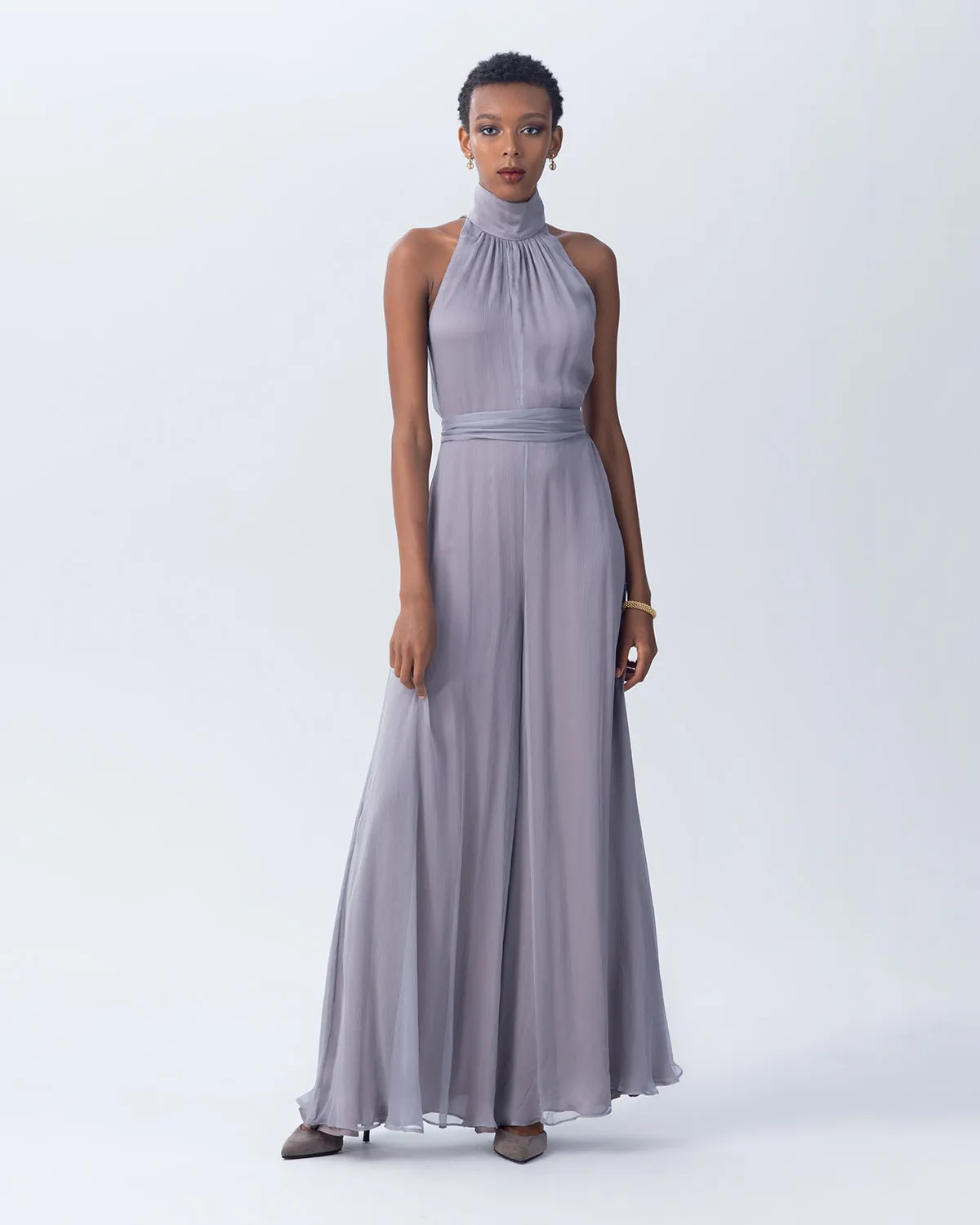 Crinkle Chiffon Palazzo Jumpsuit