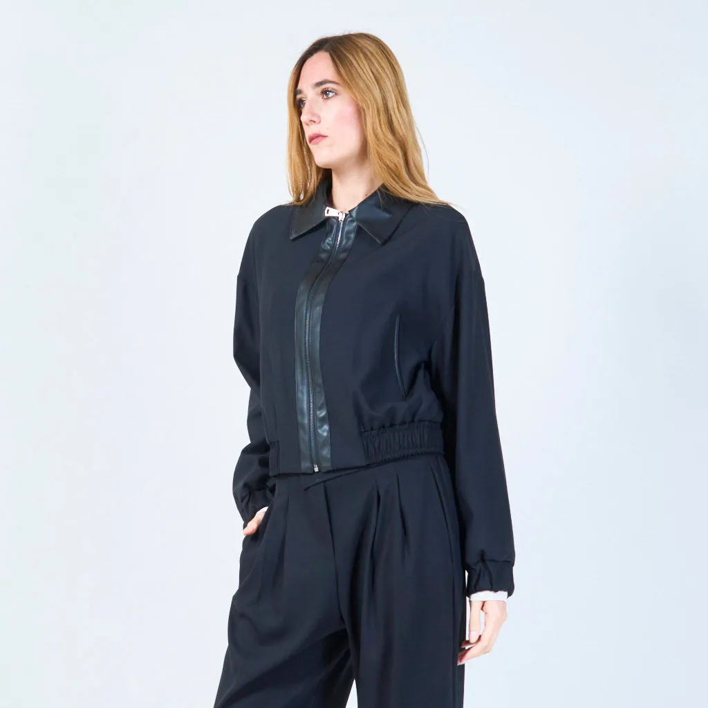 Cropped bomber jacket with zip detail wholesale