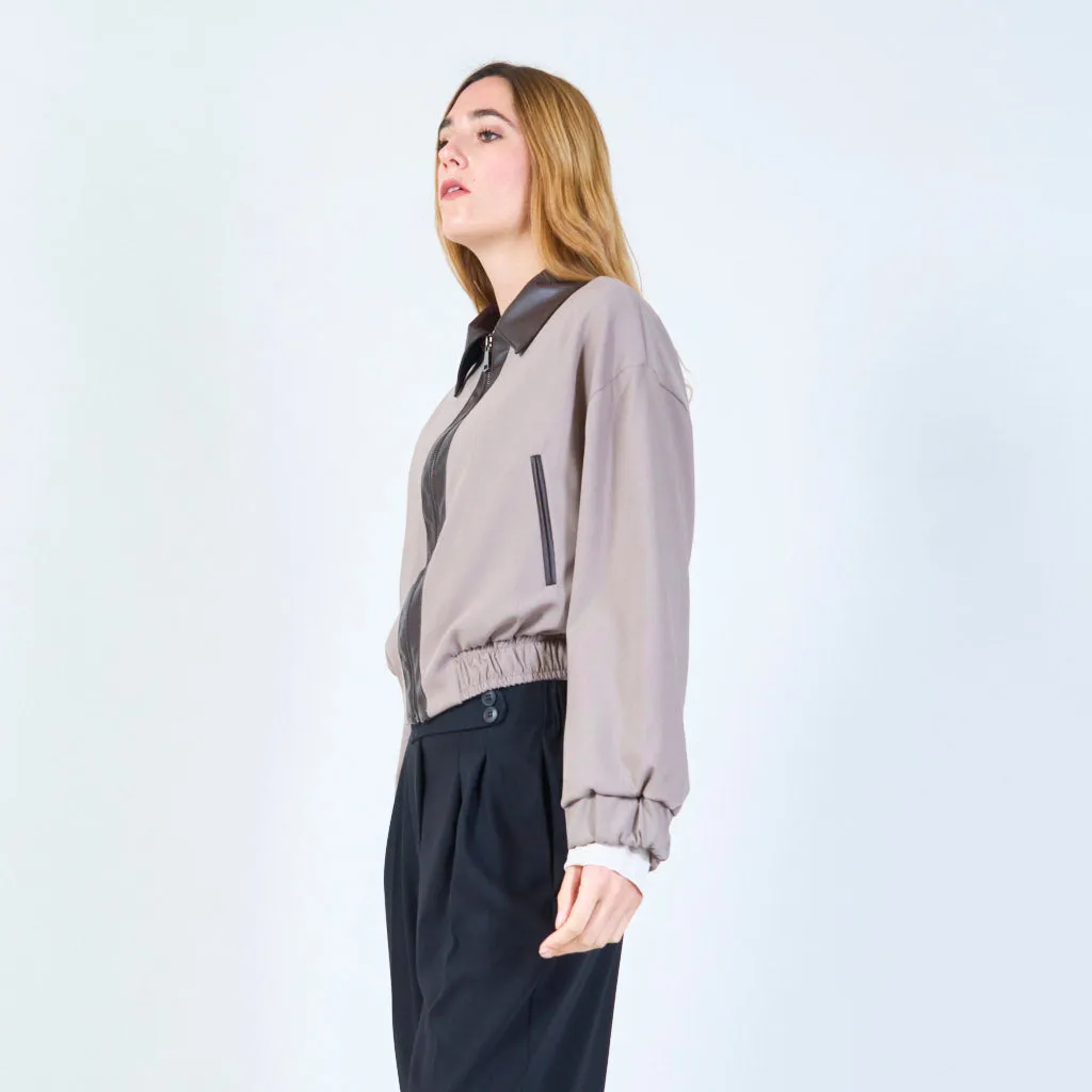 Cropped bomber jacket with zip detail wholesale