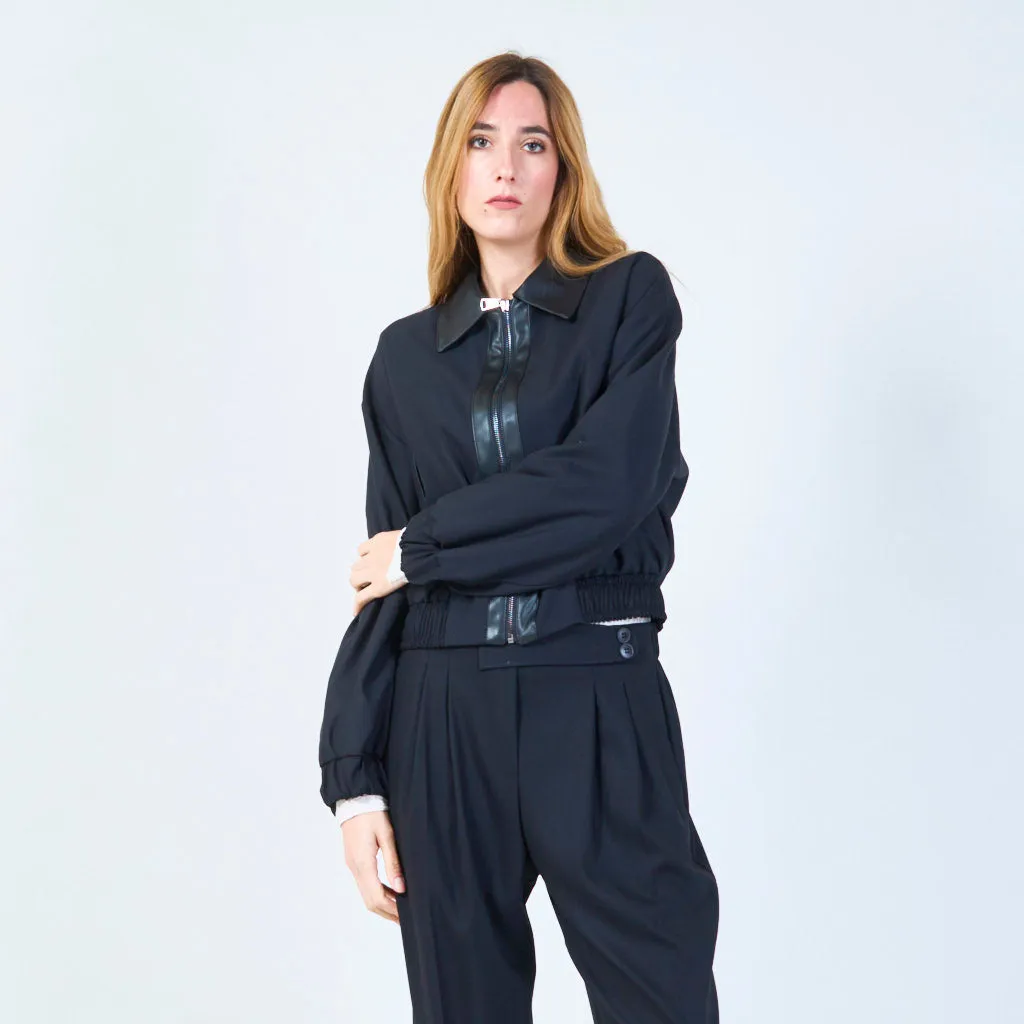 Cropped bomber jacket with zip detail wholesale