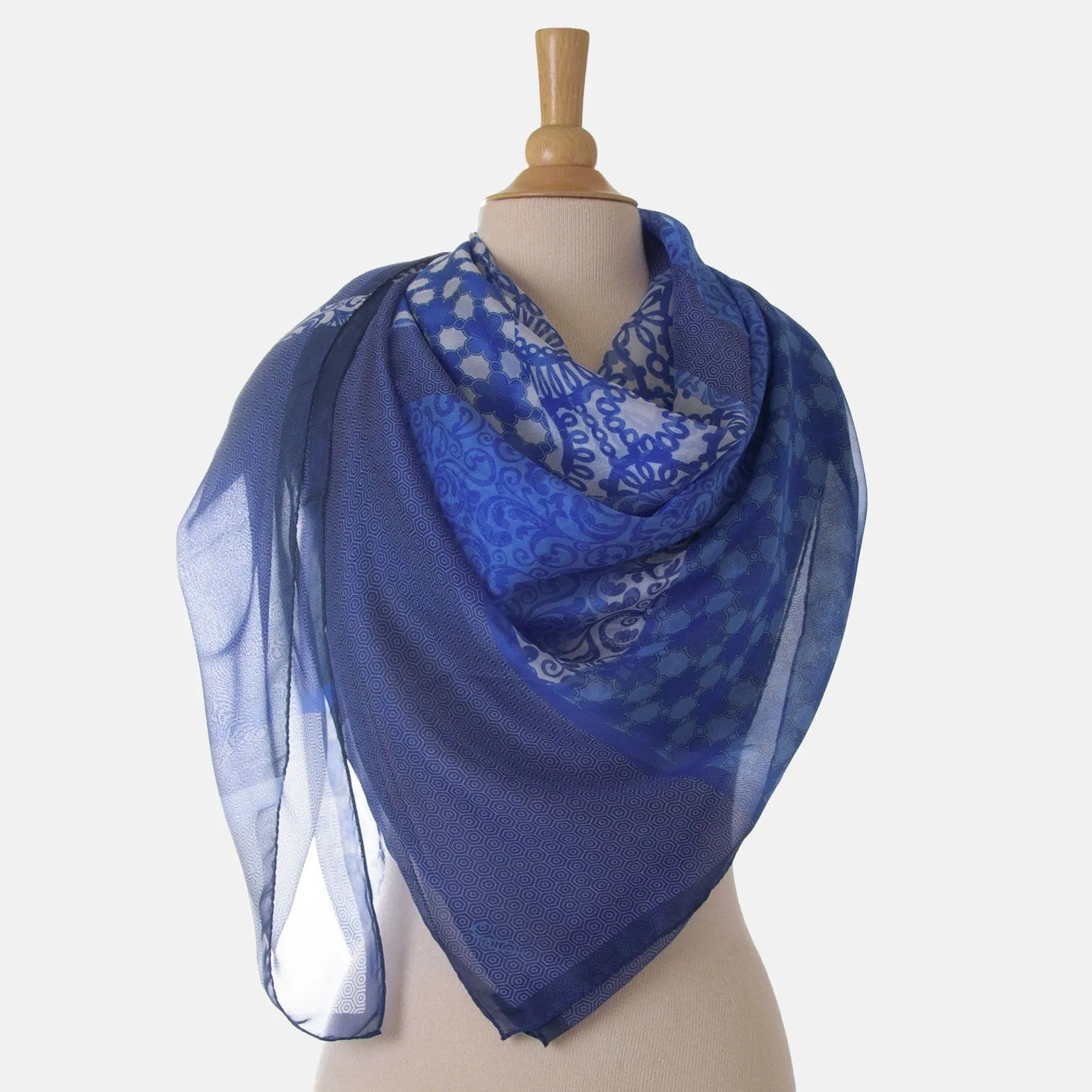 Dafne - Large Silk Scarf - Blue