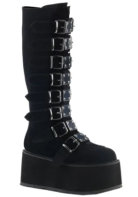 DAMNED 318 Immortality Velvet Black Platform Boots